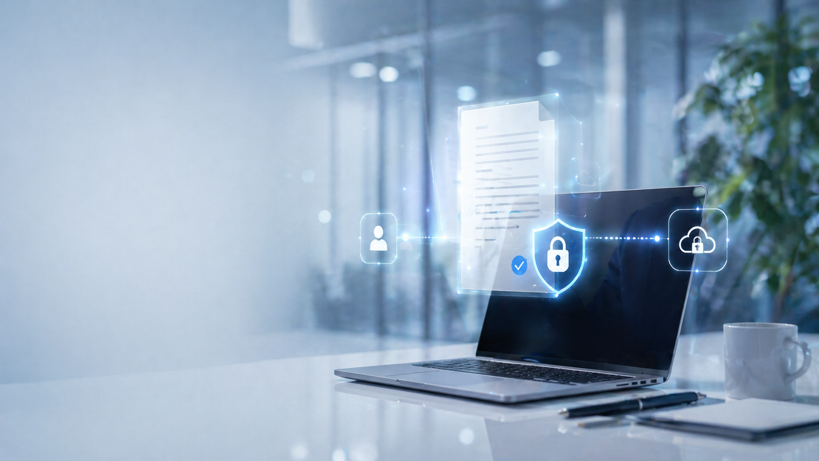 Entorno digital seguro con iconos de protección documental